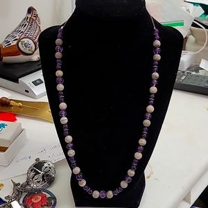 Amethyst and stone beaded chain 11" necklace